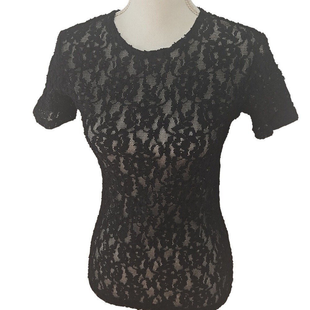 Vintage Victoria's Secret Goth Romantic Black Lace Sheer Short Sleeve Top XS